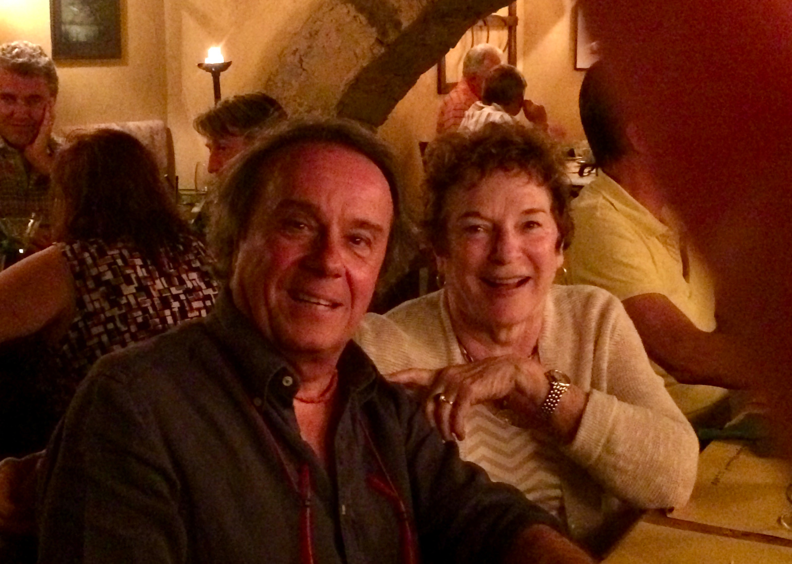 The photo shows Fulvio di Rosa with Frances in the Trattoria at Borgo di Vagli